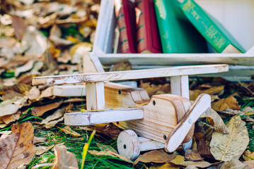 plane made of wood on the ground