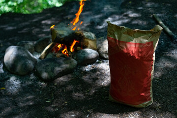 Coal in a sack, for a fire