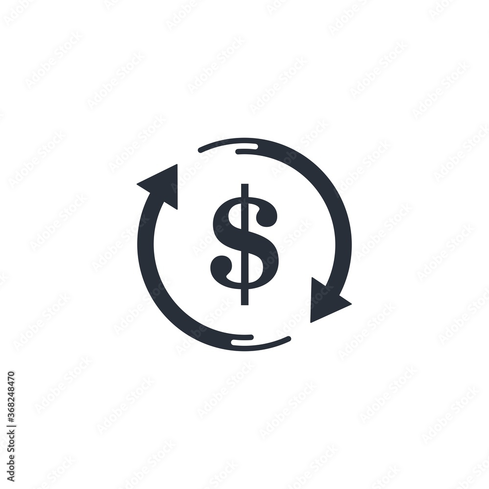 Poster dollar and rotation arrows. vector icon isolated on white background.