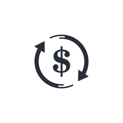 Dollar and rotation arrows. Vector icon isolated on white background.