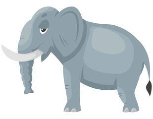 Standing elephant side view. African animal in cartoon style.
