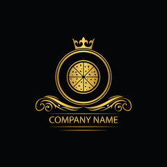 pizza  logo template luxury royal vector company  decorative emblem with crown  