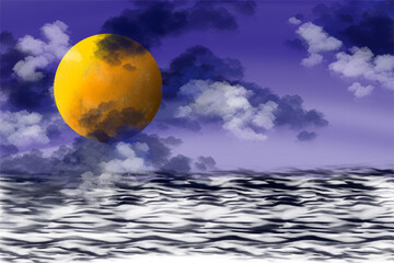 Natural scenery fantasy sea with sun and clouds The deep blue sea created by the vector used as a background image