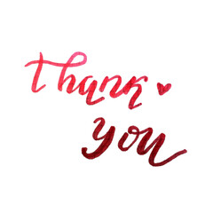 Hand drawn vector thank you text with watercolor effect isolated on the white background