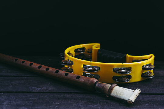Musical instrument duduk on wooden background