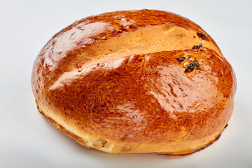 Freshly baked bread on white background. Delicious homemade bread.