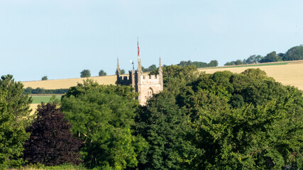Fototapeta na wymiar church tower distant in trees