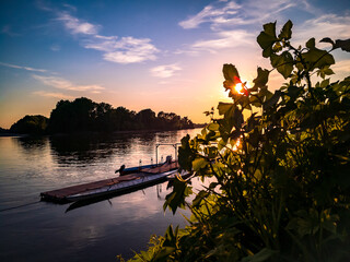 Sunset on Po river, Cremona, Italy.