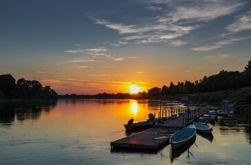 Sunset on Po river, Cremona, Italy.