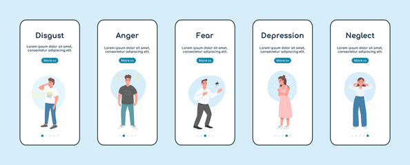 Negative emotions onboarding mobile app screen flat vector template