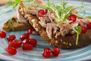 Healthy food, microgreen, sandwich with microgreen, vegetarian food