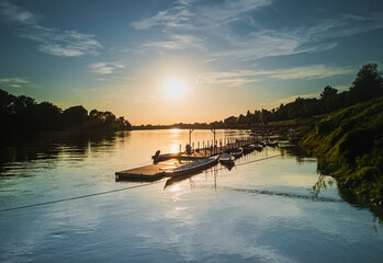 Sunset on Po river, Cremona, Italy.