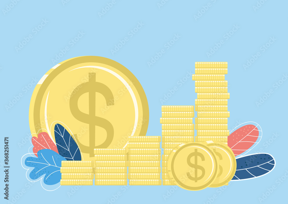 Poster golden coin stack flat color vector object