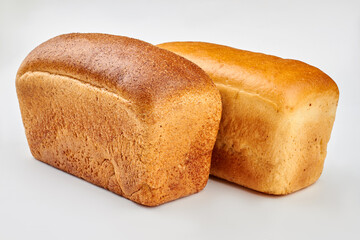 Two loaves of square bread. Traditional square loaves of white bread. Healthy homemade food.