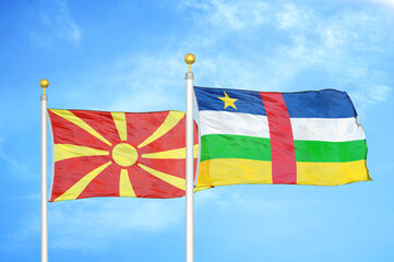North Macedonia and Central African Republic two flags on flagpoles and blue sky