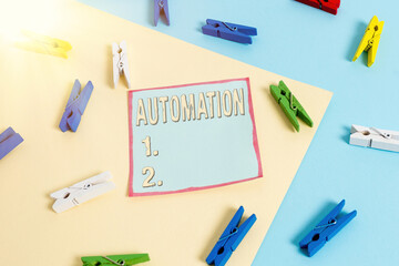 Word writing text Automation. Business photo showcasing automatically controlled operation of an...