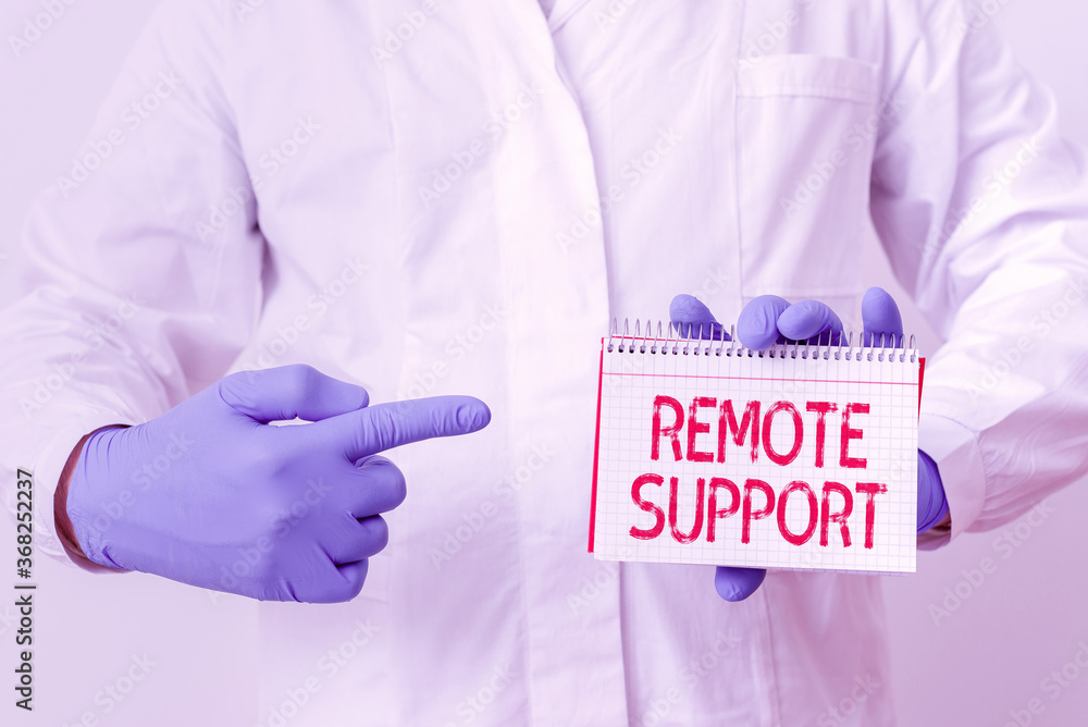 Poster writing note showing remote support. business concept for type of secure service, which permits repr