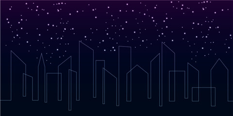 Night urban minimalist skyline background with stars