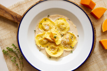Traditional italian raviolis filled with pumpkin
