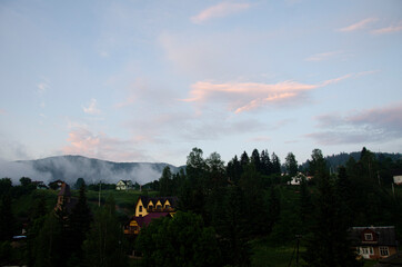 Beautiful sunset evening landscape of Carpathian mountains, Ukraine.