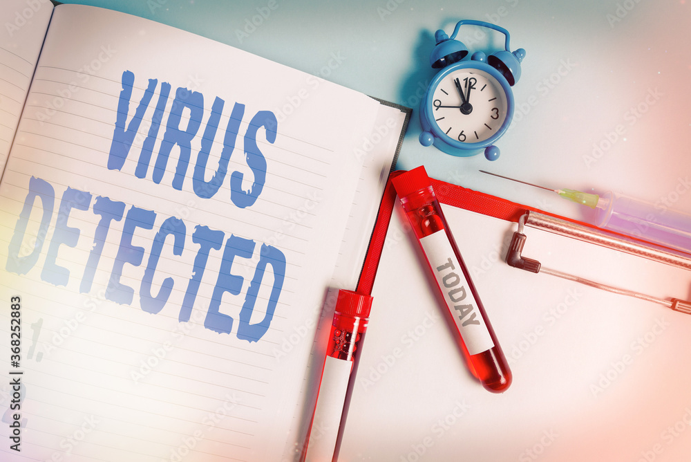 Poster writing note showing virus detected. business concept for a computer program used to prevent and rem