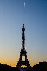 Eiffel tower silhouette at sunset. Paris, France