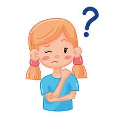 Kid girl with different emotions. Isolated illustration on white background. Vector. Cartoon. Flat. Face expression