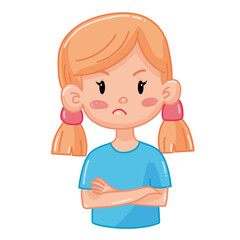 Kid girl with different emotions. Isolated illustration on white background. Vector. Cartoon. Flat. Face expression