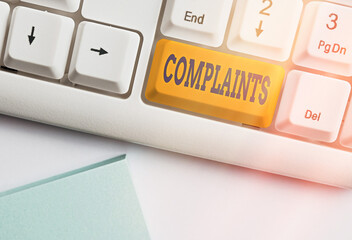 Text sign showing Complaints. Business photo text something that is the cause or subject of protest...