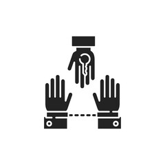 Obraz premium Criminal court glyph black icon. Judicial verdict innocent. Convicted man in handcuffs concept. Law justice. Sign for web page, mobile app, button, logo. Vector isolated button.