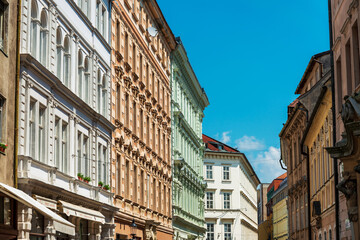 Fototapeta na wymiar BRATISLAVA, SLOVAKIA - June 27, 2018: Street view of downtown in Bratislava, Slovakia