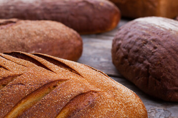 Fresh crusty artisan bread. Homemade french bread close up. Delicious bread recipe.