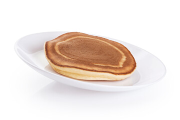 Pancake on a plate isolated on white background.