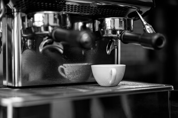 Fototapeta na wymiar Coffee machine Cafe restaurant Black and white..
