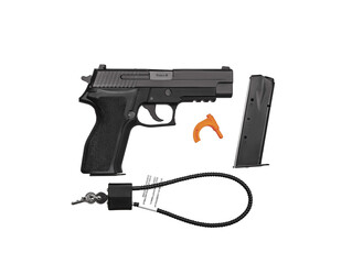 Modern semi-automatic pistol isolate on a white background. Armament for the army and police....
