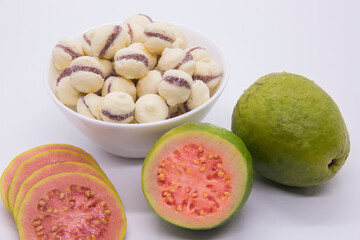 Brazilian guava sweets on white background. Guava fruit.