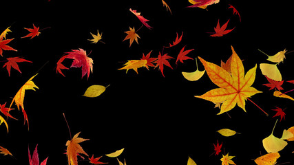 Autumn Flying leaves leaf 3D illustration background.