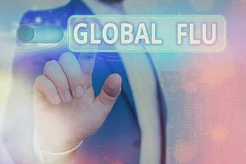 Handwriting text Global Flu. Conceptual photo Common communicable illness spreading over the...