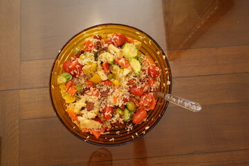 Italian delicious insalata di riso seen from top
