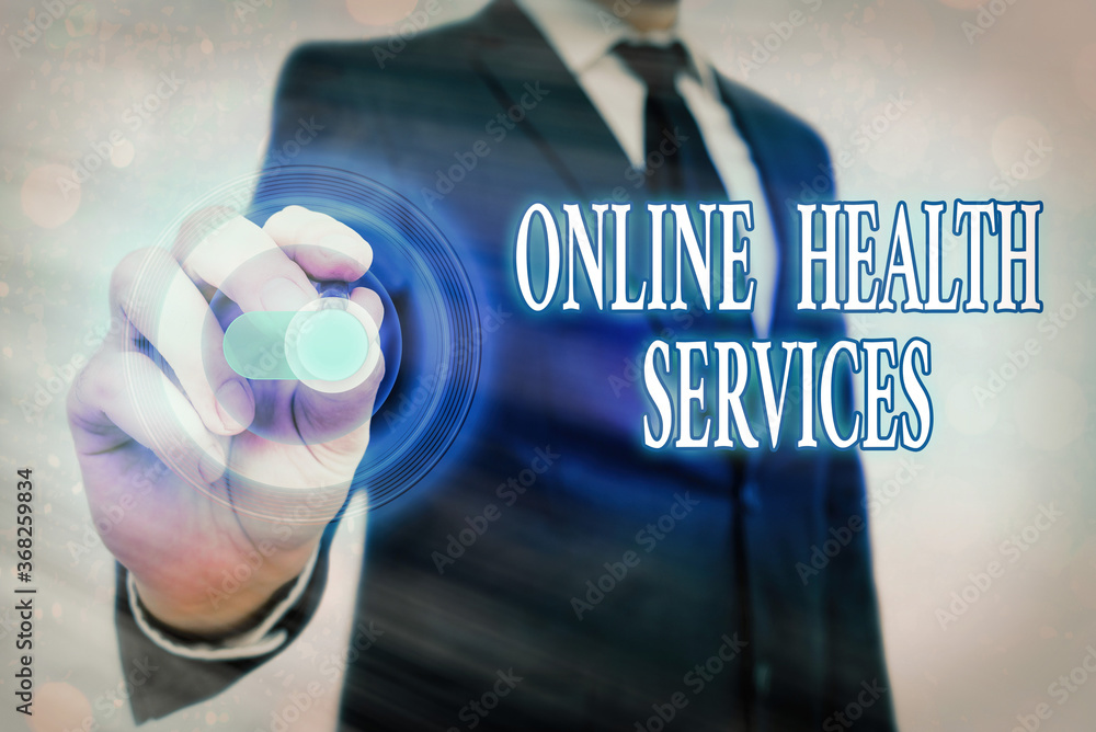 Fototapete writing note showing online health services. business concept for healthcare delivered and enhanced 