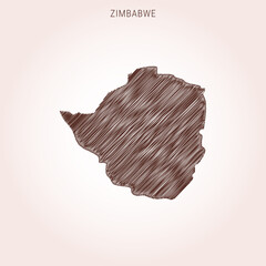Scribble Map of Zimbabwe Design Template.