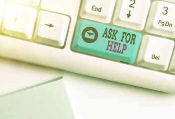 Conceptual hand writing showing Ask For Help. Concept meaning put a question or seek an answer or...