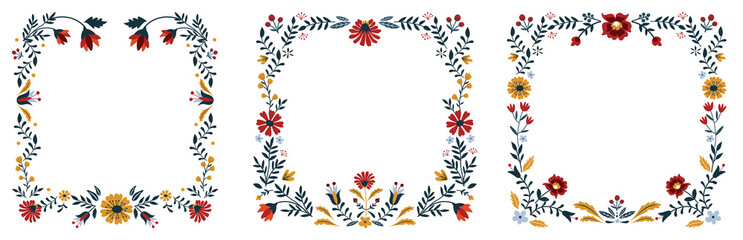 Scandinavian folk floral frame. Vector illustration of flower frame. Template. 