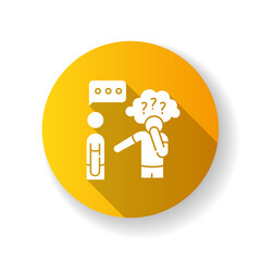 Asperger syndrome yellow flat design long shadow glyph icon. Difficulty with communication. Social anxiety. Man with disorder. Speech impairment. Interaction problem. Silhouette RGB color illustration