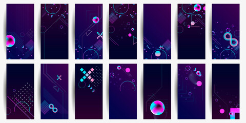 Set of banner style of cosmos universe stars galaxy dark blue 3d futuristic abstraction planets