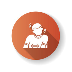 Tourette syndrome red flat design long shadow glyph icon. Patient suffer from chronic disease. Physical disability with repetitive movement. Stress and anxiety. Silhouette RGB color illustration