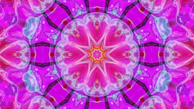 Stylish 3D looped abstract bg with wavy structure. Liquid symmetrical purple pattern like kaleidoscope with waves of brilliant liquid glass with beautiful gradient colors. 4k