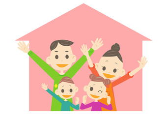 家の中の明るい四人家族