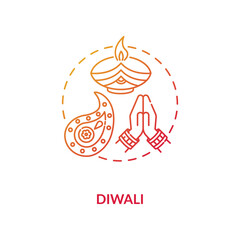 Diwali concept icon. National indian holiday, festival of lights idea thin line illustration. Deepavali celebration. Candle and rangoli vector isolated outline RGB color drawing