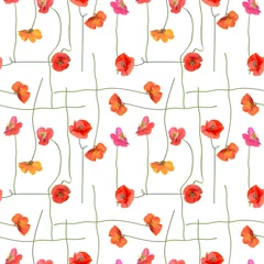 Photo sur Plexiglas Coquelicots modèle sans couture avec des fleurs de pavot rouge sur fond blanc
